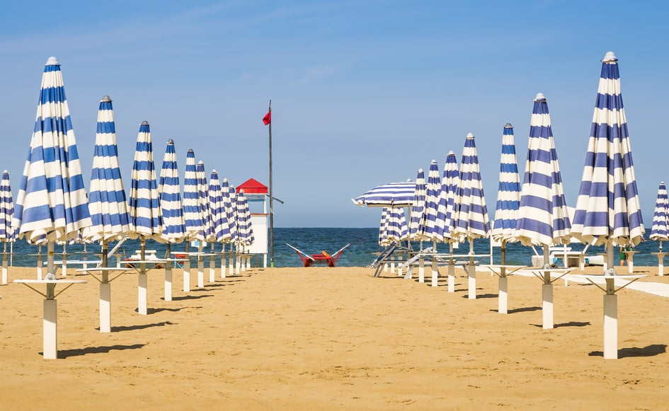 Umbrellas and Rescue Station at Rimini Beach - Italian Summer